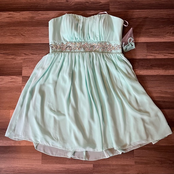 FIESTA Strapless Mint Green Mini Prom Dress with Rhinestone cummerbund SZ XL - Picture 6 of 12